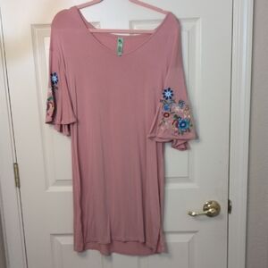 Honeydew Intimates Pink Midi Dress with Floral Embroidery, Very Soft! Size Med